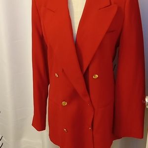 Classic double breasted professional Blazer and matching slack, skirt. Red.